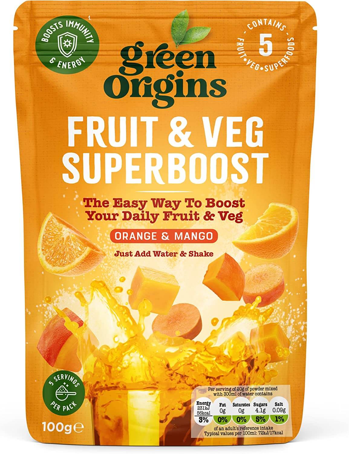 Läs mer om Green Origins Fruit & Veg Superboost - Orange & Mango 100g