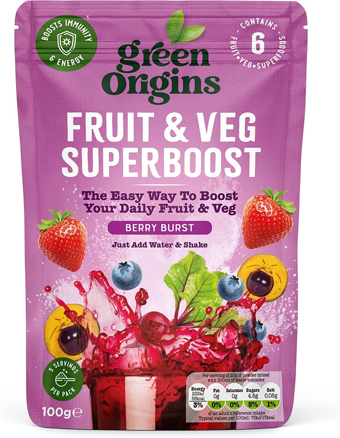 Läs mer om Green Origins Fruit & Veg Superboost - Berry Burst 100g