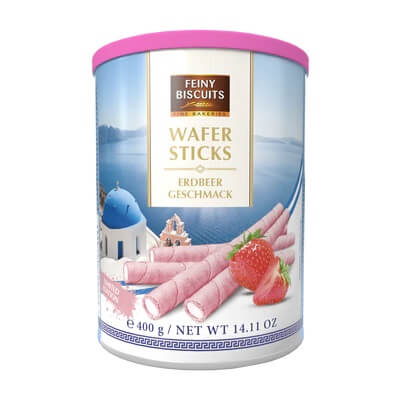 Läs mer om Feiny Biscuits Wafer Rolls with Strawberry Cream 400g