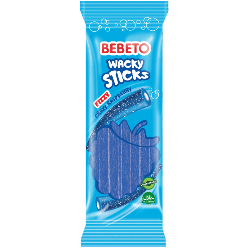 Läs mer om Bebeto Wacky Sticks - Fizzy Raspberry 180g