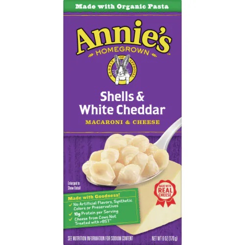 Läs mer om Annies Shells White Cheddar Organic 170g