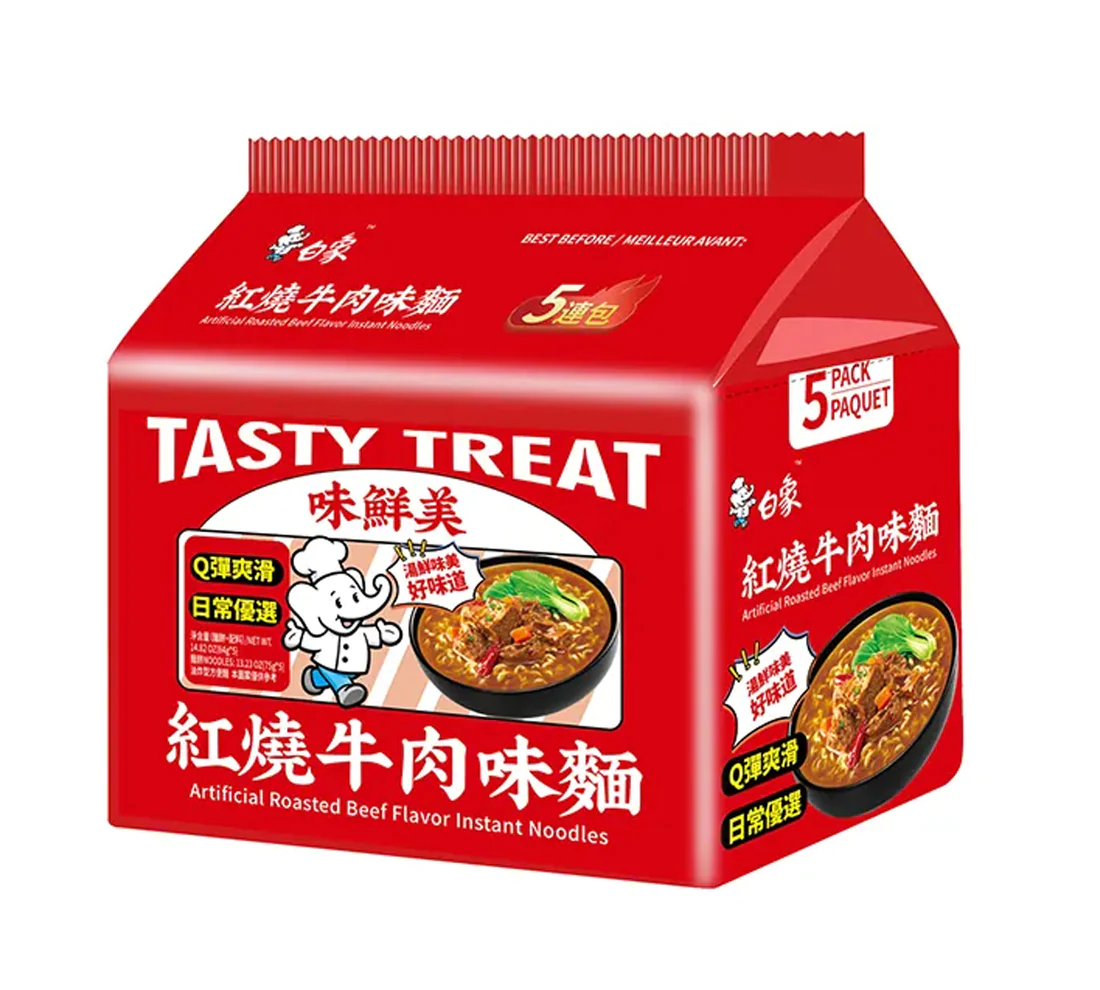 Baixiang Tasty Treat Instant Noodles Roasted Beef 5-Pack 420g