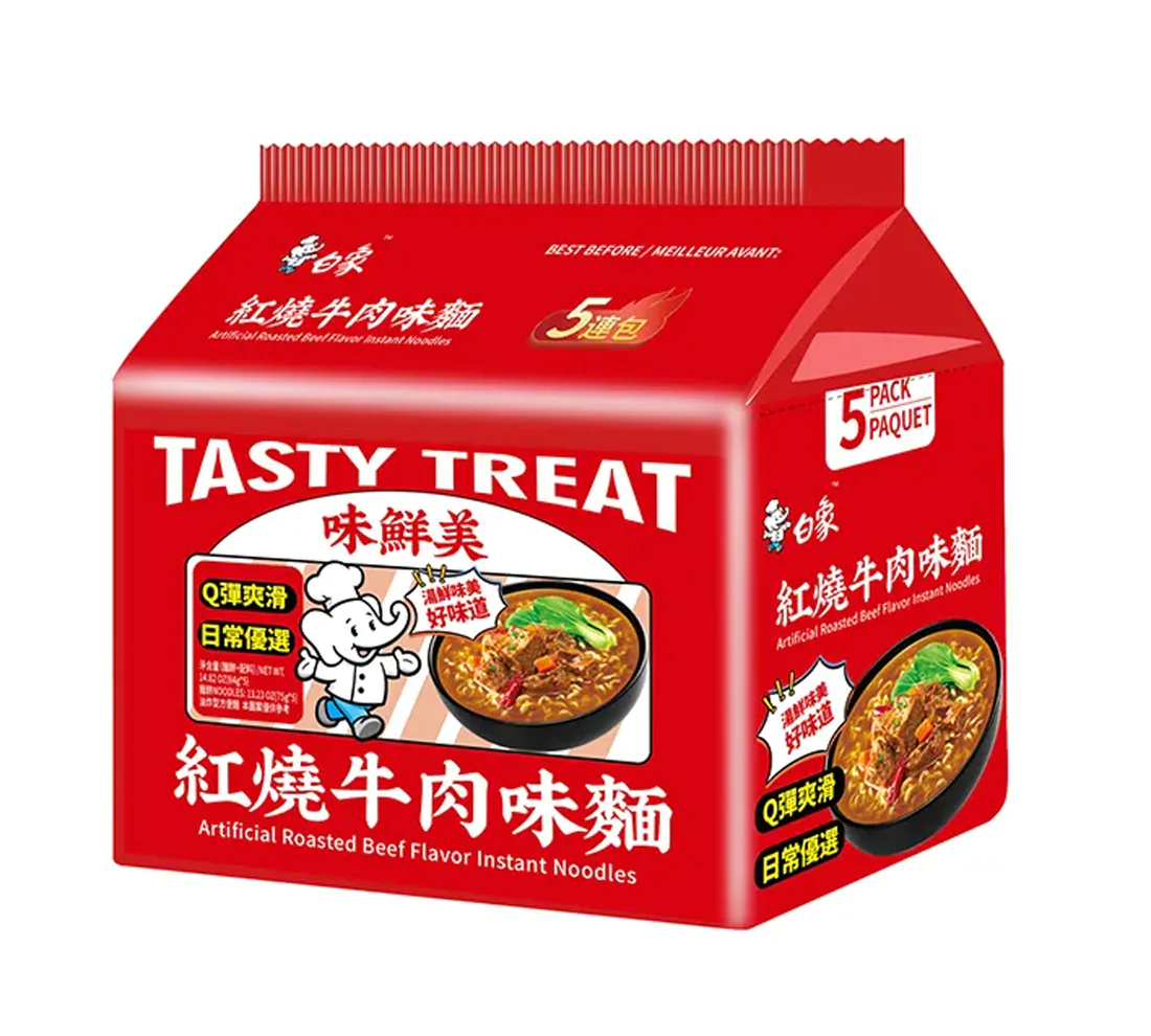 Läs mer om Baixiang Tasty Treat Instant Noodles Roasted Beef 5-Pack 420g