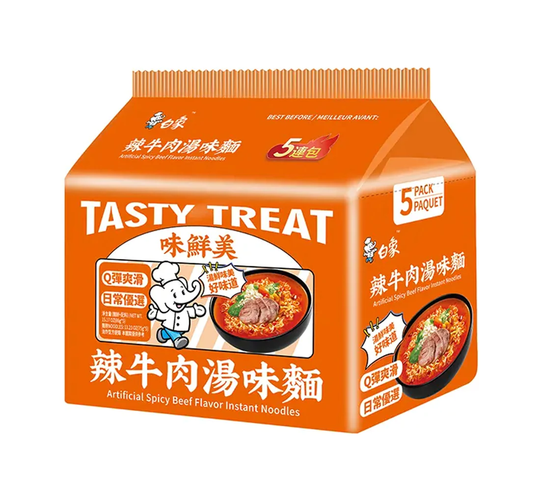 Läs mer om Baixiang Tasty Treat Instant Noodles Spicy Beef 5-Pack 430g