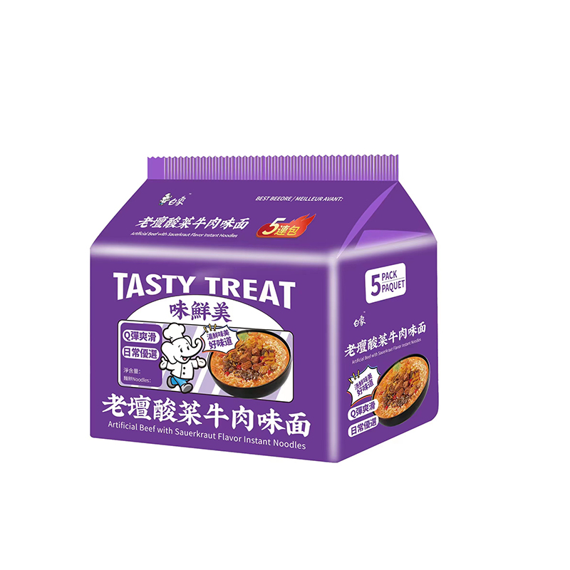 Läs mer om Baixiang Tasty Treat Instant Noodles Beef Sauerkraut 5-Pack 475g