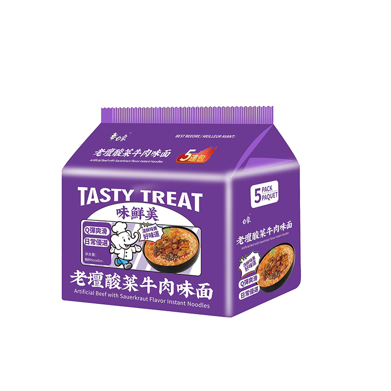 Baixiang Tasty Treat Instant Noodles Beef Sauerkraut 5-Pack 475g