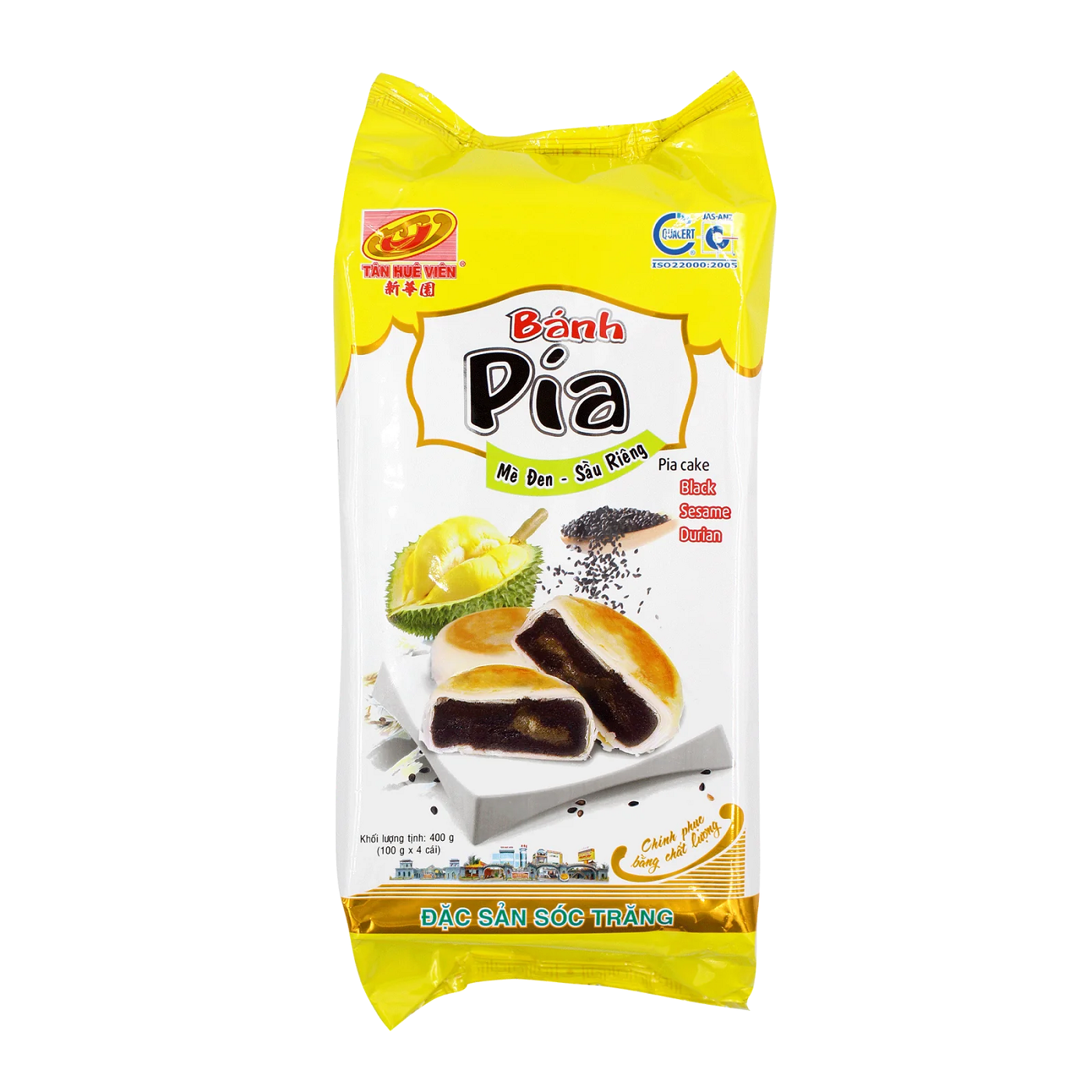 Läs mer om Tan Hue Vien Pia Cake - Durian & Black Sesame 400g