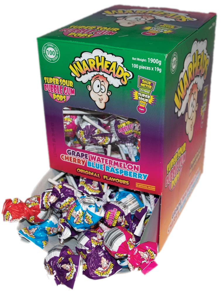 Läs mer om Warheads Super Sour Bubblegum Pops 19g x 100st