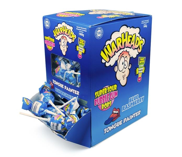 Läs mer om Warheads Blue Raspberry Bubblegum Pops 19g x 100st