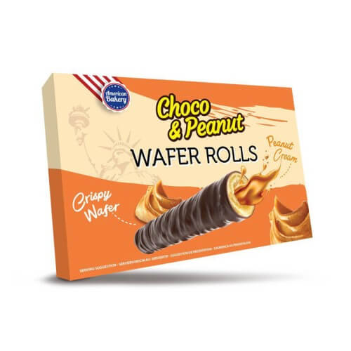 Läs mer om American Bakery Wafer Rolls Peanut 120g