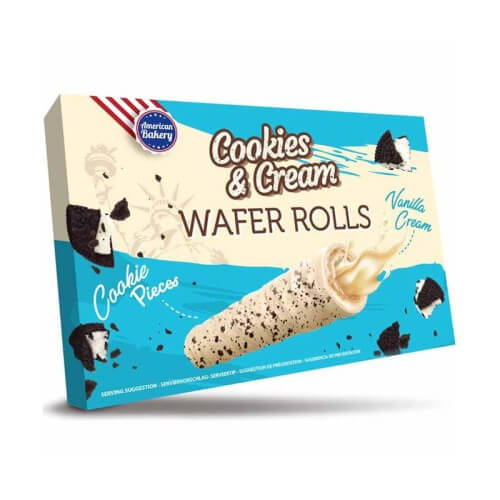 Läs mer om American Bakery Wafer Rolls Cookies & Cream 120g