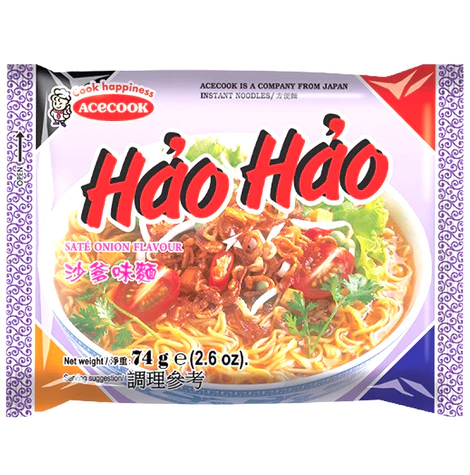 Läs mer om Hao Hao Instant Noodles Saté Onion Flavour 74g