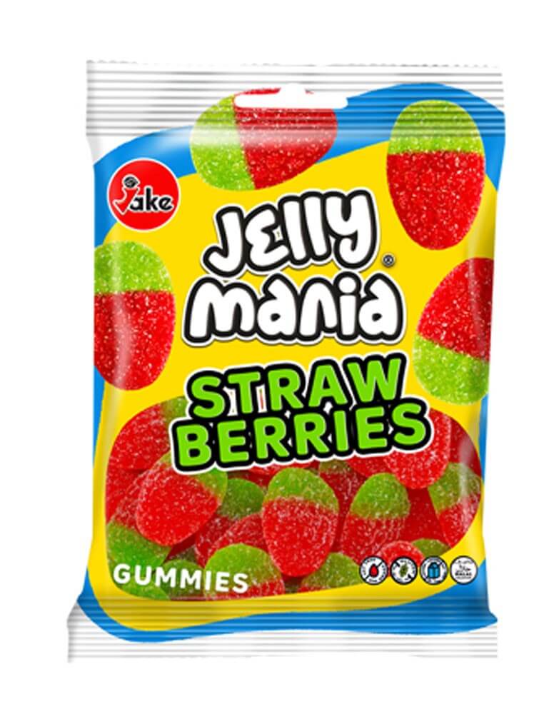 Läs mer om Jake Jelly Mania Sour Strawberries 100g