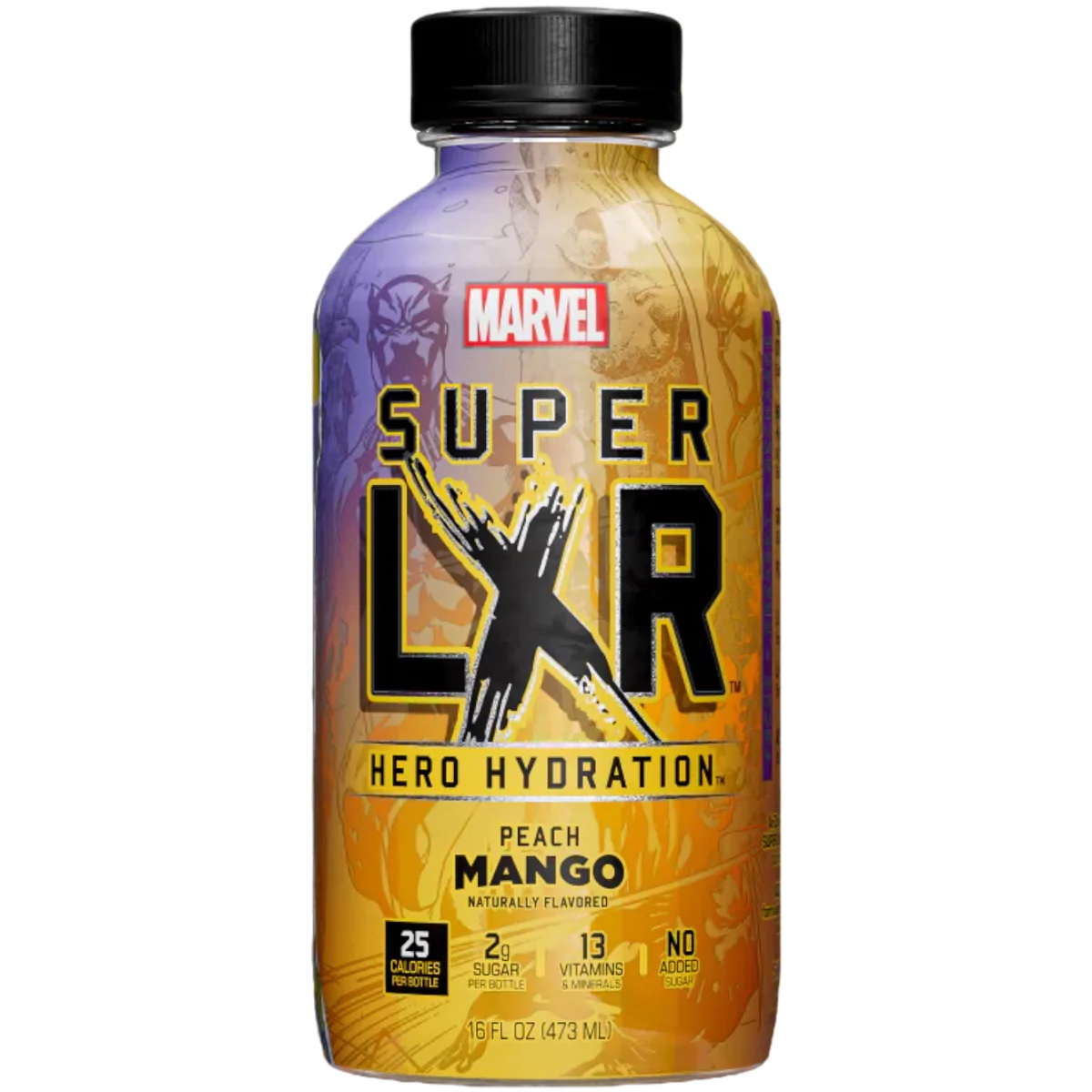 Läs mer om Arizona Marvel Super LXR Hero Hydration - Peach Mango 473ml