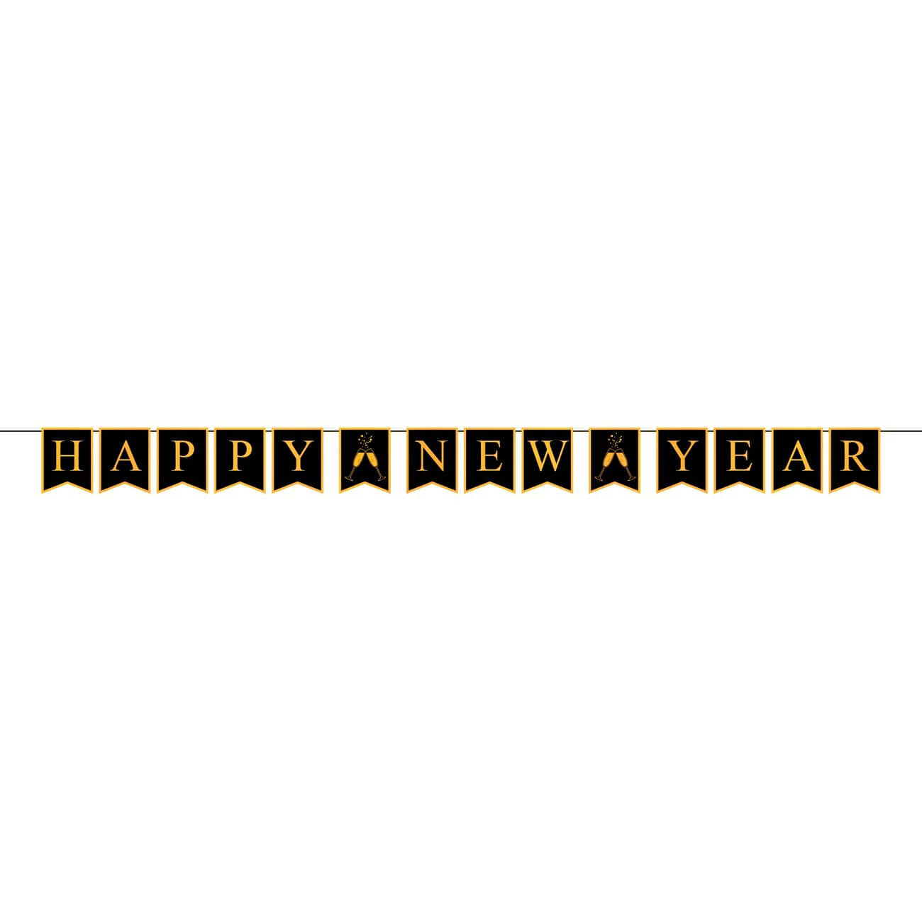 Vimpelgirlang Happy New Year Svart/Guld