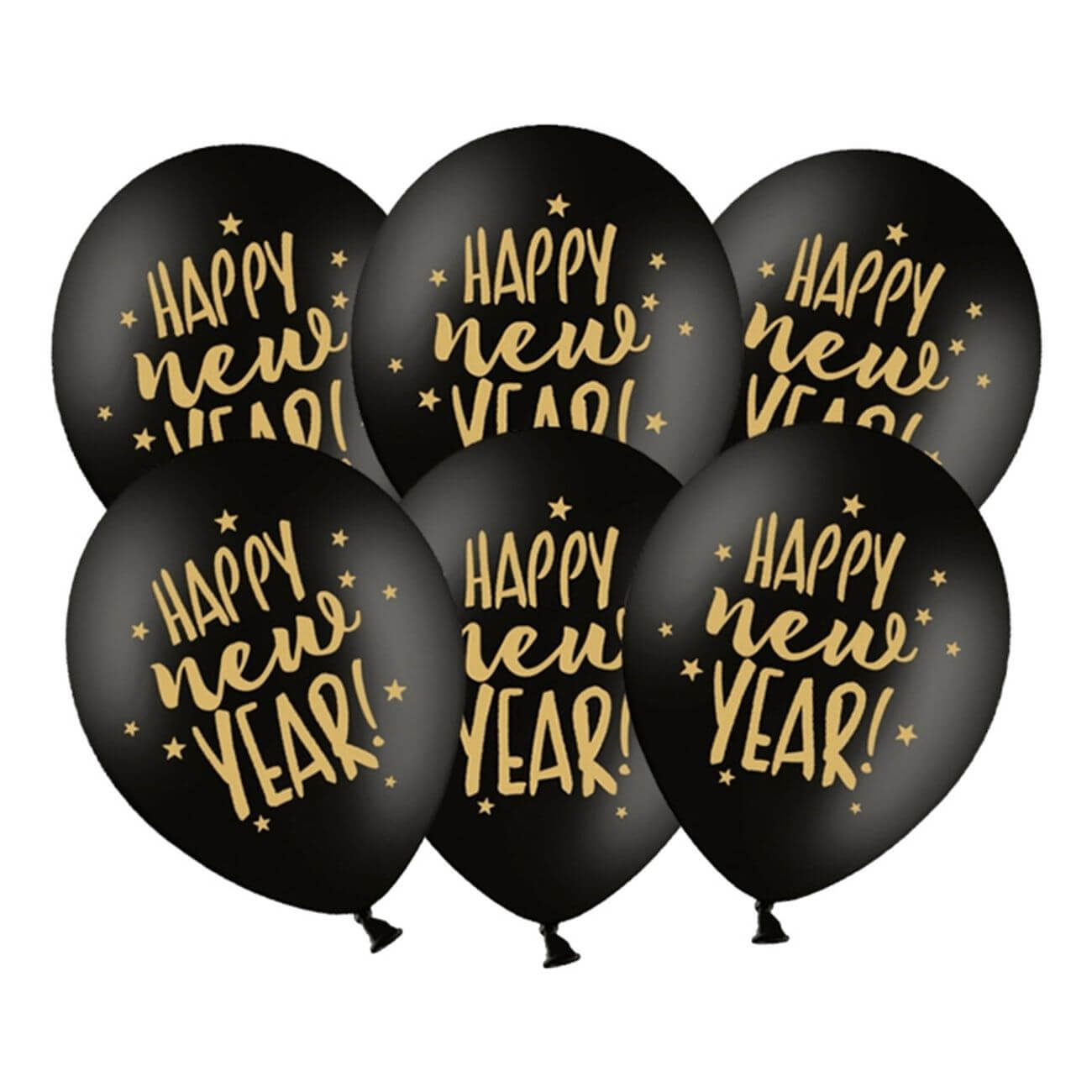 Läs mer om Ballonger Happy New Year Svart/Guld 6-pack