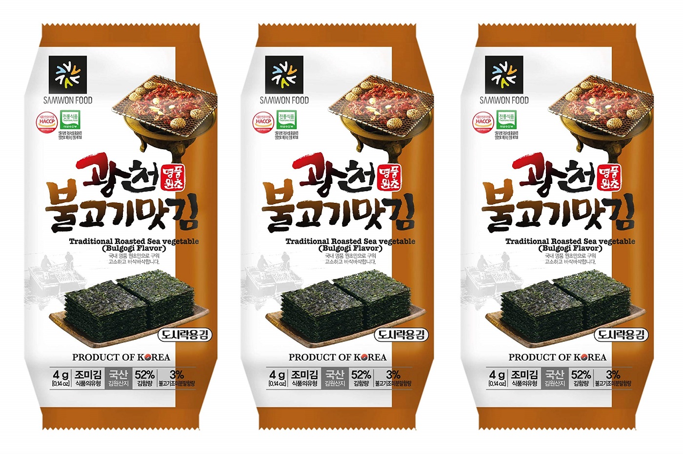 Gwangcheon Rostat Sjögräs Snacks Bulgogi 3-pack 12g