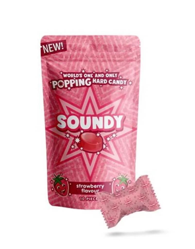 Soundy Sour Strawberry Popping Hard Candy 30g