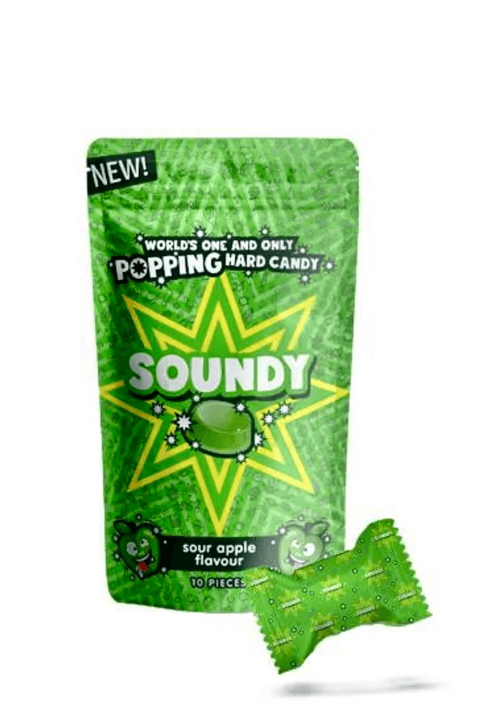 Läs mer om Soundy Sour Apple Popping Hard Candy 30g
