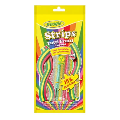 Woogie Sour Tutti-Frutti Strips 80g Coopers Candy