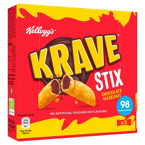 Kelloggs KRAVE Chocolate Hazelnut Stix 102g