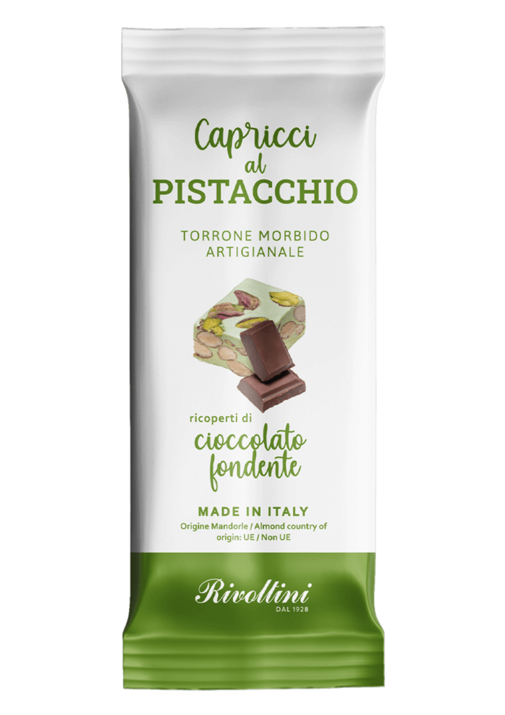 Läs mer om Capricci al Pistacchio - Mjuk Nougat med Pistagenötter & Mörk Choklad 20g
