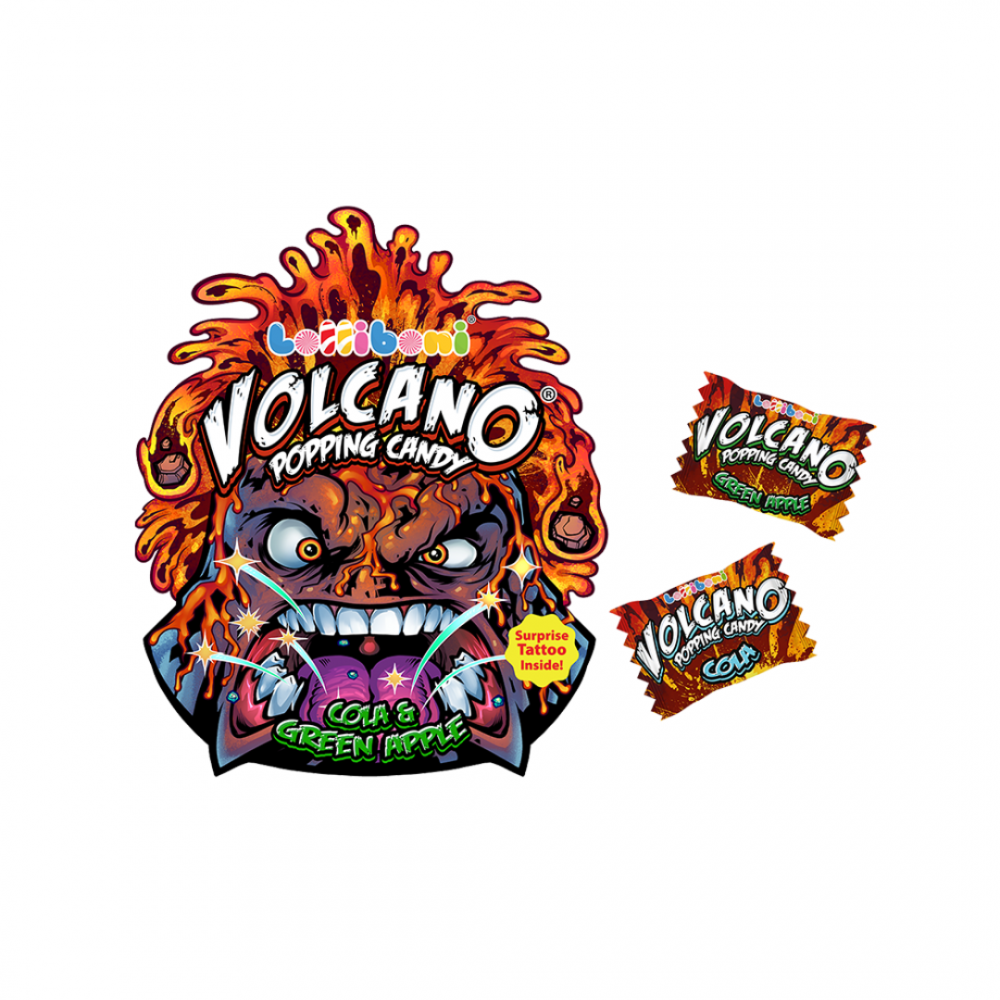 Läs mer om Volcano Popping Candy - Cola & Green Apple 18g