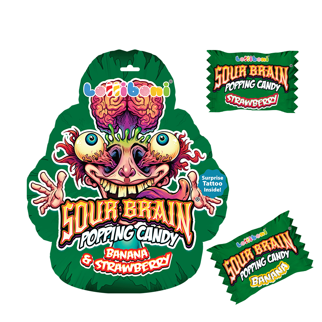 Läs mer om Sour Brain Popping Candy - Banana & Strawberry 18g