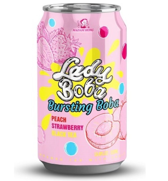 Läs mer om Lady Boba Peach Strawberry Bubble Tea 320ml