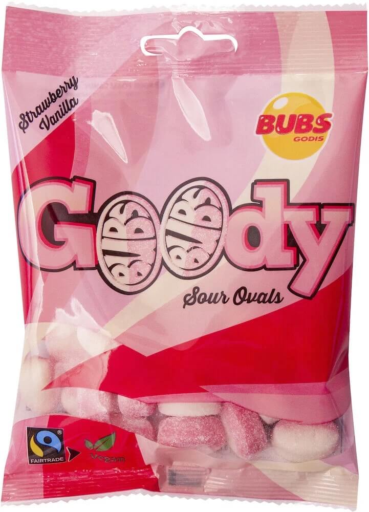 Läs mer om Bubs Goody Sour Strawberry Vanilla 90g