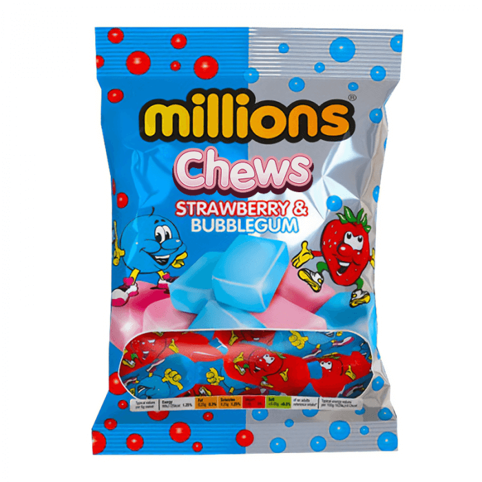 Läs mer om Millions Chunky Chews Strawberry & Bubblegum 120g