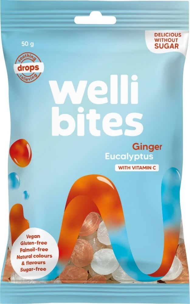 Läs mer om Wellibites Drops Ginger & Eucalyptus 50g
