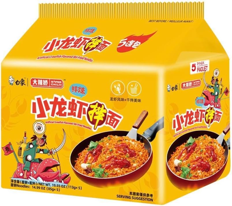 Läs mer om Baixiang Stir-Fried Noodles Spicy Crayfish Flavour 113g x 5st