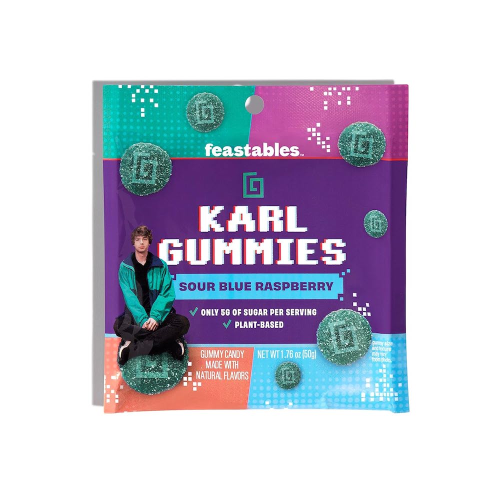 Läs mer om Feastables Karl Gummies - Sour Blue Raspberry 50g