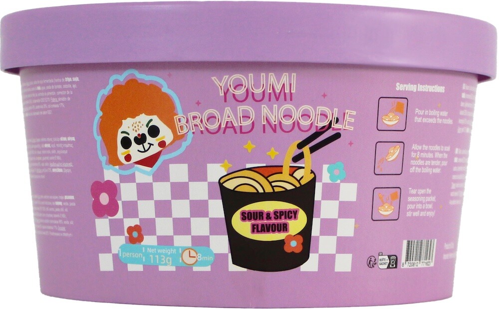 Youmi Instant Broad Noodle Sour & Spicy Flavour 113g (BF: 2025-02-25)