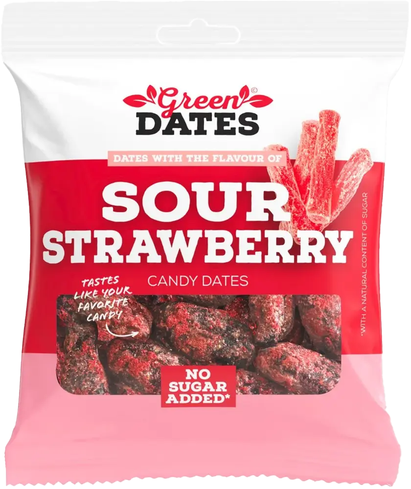 Green Dates Dadlar Sour Strawberry 90g(BF:2026-01-17) | Snacks - Nötter & Torkad frukt - Dadlar | Gottegrisen