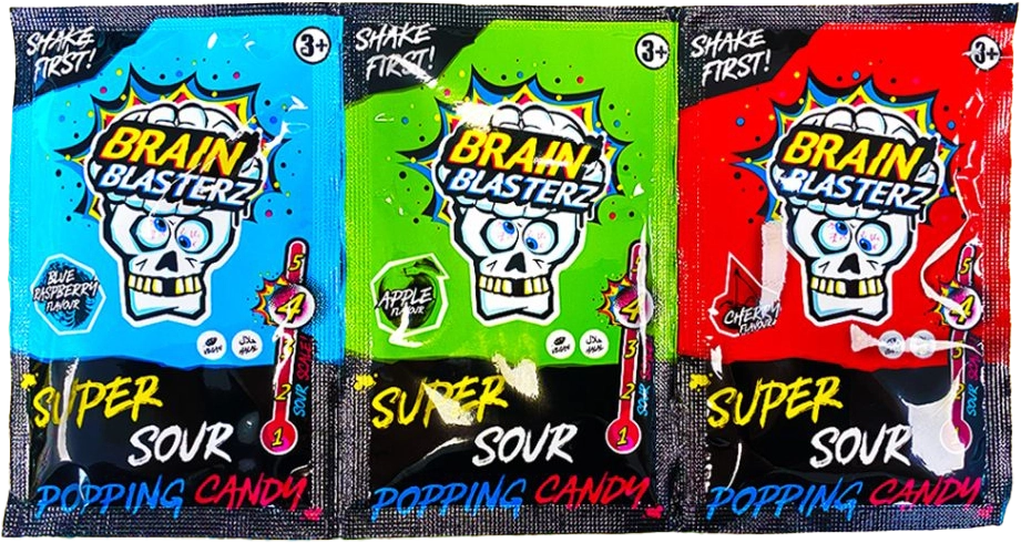 Brain Blasterz Super Sour Popping Candy Trio 36g(BF:2025-10-14) | Godis - Barnens Favoriter | Gottegrisen