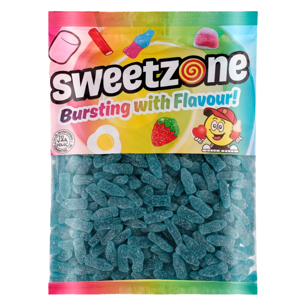 Sweetzone Fizzy Blue Raspberry Bottles 1kg | Godis | Gottegrisen